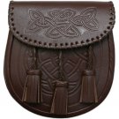 Men Embossed Scottish Brown Celtic Kilt Sporran With Metal Thistle Loin Rampant