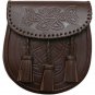 Men Embossed Scottish Brown Celtic Kilt Sporran With Metal Thistle Loin Rampant