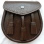 Men Scottish Brown Celtic Kilt Sporran With Metal Thistle Button