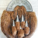 Men Scottish BROWN FOX FUR Skin 5 TASSELS Kilt SPORRAN