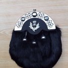 Scottish Black Rabbit Fur 3 Tassel Leather Kilt SPORRAN & Belt