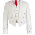 New Size 54 Stylish White prince charlie Kilt jacket/Coat with free Vest waistcoat