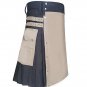 Size 44 Black & Khaki Hybrid Cotton Kilt with Cargo Pockets Utility Kilt