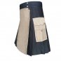 Size 42 Black & Khaki Hybrid Cotton Kilt with Cargo Pockets Utility Kilt