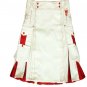 Size 42 Highland Scottish Kilt White & Red Cotton utility Unisex Adult Handmade Cargo