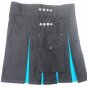 Custom Size Ladies Hybrid Leather Straps Black & Blue Cotton Utility Kilt