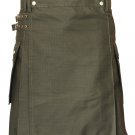 52 Size Premium Quality Olive Green Utility Kilt With Cargo Pockets