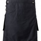 38 Size Modern Utility Black Cotton Kilt  With Cargo Pockets