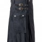 36 Size Modern Utility Black Cotton Kilt  With Cargo Pockets