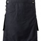 46 Size Modern Utility Black Cotton Kilt  With Cargo Pockets