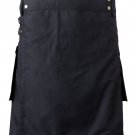 48 Size Modern Utility Black Cotton Kilt  With Cargo Pockets
