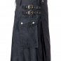 44 Size Modern Utility Black Cotton Kilt  With Cargo Pockets