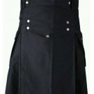 38 Size Men's Scottish Highland Black Cotton Utility Kilt
