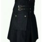 Black Cotton Front 5 Buttons Men's Brand New Black Utility Kilt