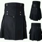 Black Cotton Front 5 Buttons Men's Brand New Black Utility Kilt