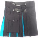 32 Size Ladies Hybrid Leather Straps Black & Blue Cotton Utility Kilt