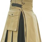 48 Size Black & khaki Cotton Utility Style Hybrid Kilt for Men with Leather straps