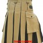 32 Size Black & khaki Cotton Utility Style Hybrid Kilt for Men with Leather straps