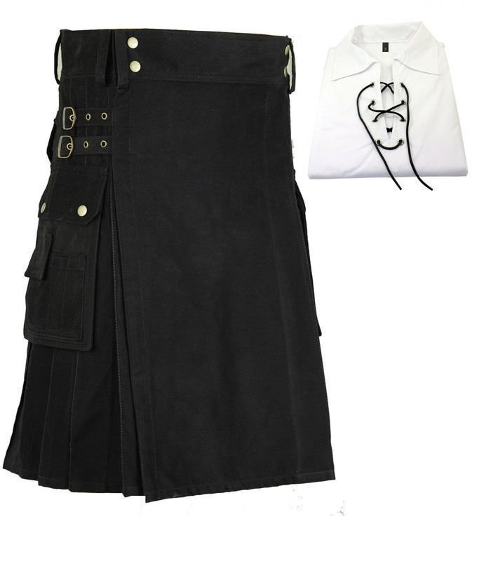 Active Men Black Utility kilt with shirt Custom Size 40