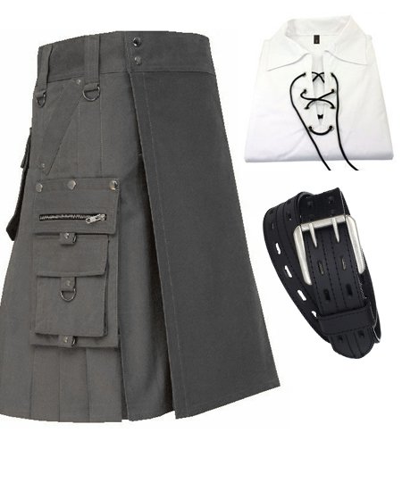 36 Size Gothic Grey fashion Utility kilt for Men