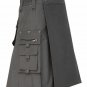 46 Size Scottish Highlands Grey Utility Cotton Kilt with Black Pronged Belt