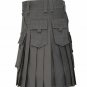 48 Size Grey Cotton Utility Deluxe Kilt with 100% Cotton White Ghillie Shirt