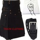 Active Men Black Cotton Prime Utility Kilt Custom Size 36