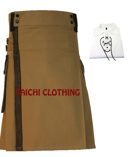 42 Size Scottish Highland Wears Active Men Modern Pocket Brown Cotton Kilt