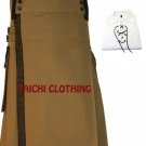 46 Size New Scottish Highland Active Men's Modern Pocket Khaki Brown Cotton Kilts