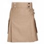 Size 30 Khaki Deluxe Utility Modern Kilt Fine Cotton Handmade Kilt