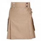Size 46 Khaki Deluxe Utility Modern Kilt Fine Cotton Handmade Kilt