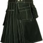 46 Size Scottish black Cotton front pocket Utility Kilt Unisex Adult Handmade Custommade