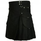 38 Size Men's Black Cotton Modern Cargo Pockets Prime Utility Kilt