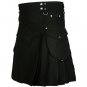 40 Size Men's Black Cotton Modern Cargo Pockets Prime Utility Kilt