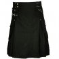 42 Size Men's Black Cotton Modern Cargo Pockets Prime Utility Kilt