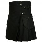 44 Size Men's Black Cotton Modern Cargo Pockets Prime Utility Kilt