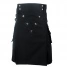 40 Size Men's 5 Buttons Black Cotton Utility Kilt