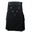 48 Size Men's 5 Buttons Black Cotton Utility Kilt