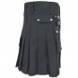 48 Size Men's 5 Buttons Black Cotton Utility Kilt
