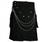 38" Men handmade Black Deluxe utility fashion kilt 100% Cotton With Chrome Chain