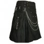 38" Men handmade Black Deluxe utility fashion kilt 100% Cotton With Chrome Chain