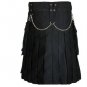 32" Men handmade Black Deluxe utility fashion kilt 100% Cotton With Chrome Chain