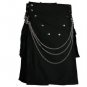 48" Men handmade Black Deluxe utility fashion kilt 100% Cotton With Chrome Chain