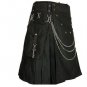 48" Men handmade Black Deluxe utility fashion kilt 100% Cotton With Chrome Chain