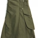 Scottish highland Hand Made olive green utility kilt 100% Cotton custom made