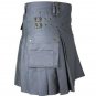 46 Size Scottish Wears Active Men Modern Fashion Utility Grey Cotton Kilts