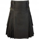 Black Leather Straps Utility Kilt for Active Men
