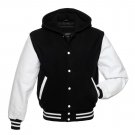 Black and White letter man varsity jacket/hoodie in pure wool