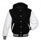 Black Wool With White Real Leather Arms,Letterman Varsity Hoodie Jackets