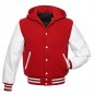 Red Wool , White Real Leather Arms,Letterman Varsity Hoodie Jacket